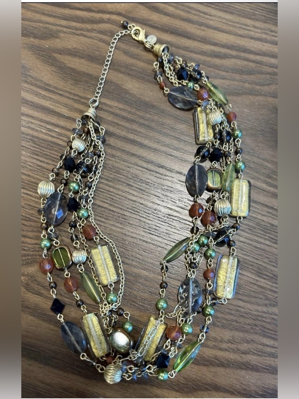 LIA SOPHIA 6 Strand Beaded Gold Tone Chain Statement Necklace Glam Party Career